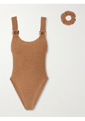 Burberry - + Hunza G Domino Embellished Original Crinkle™ Swimsuit - Brown - One size