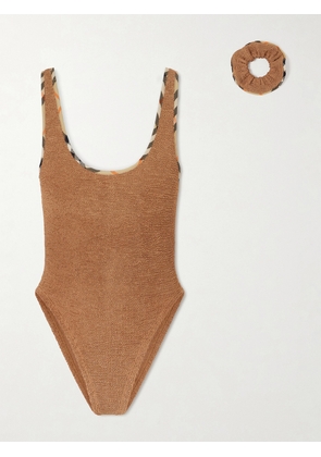 Burberry - + Hunza G Faye Checked Original Crinkle™ Swimsuit - Brown - One size