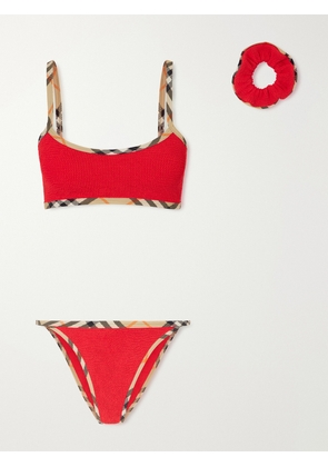 Burberry - + Hunza G Tyler Checked Original Crinkle™ Bikini - Red - One size