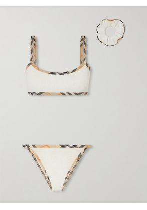 Burberry - + Hunza G Tyler Checked Original Crinkle™ Bikini - White - One size