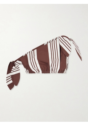 Posse - Rosie One-shoulder Cropped Striped Cotton-poplin Top - Brown - xx small,x small,small,medium,large,x large