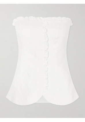 Posse - Florence Strapless Ruffled Linen Top - White - xx small,x small,small,medium,large,x large