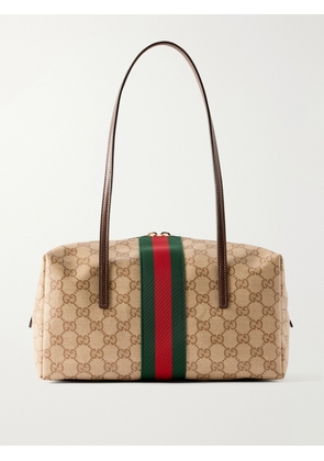 Gucci - Boston Leather-trimmed Coated-canvas Shoulder Bag - Neutrals - One size