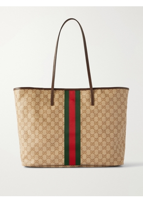 Gucci - Leather-trimmed Coated Canvas-jacquard Tote - Neutrals - One size