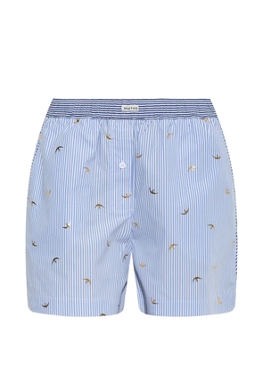 MUNTHE Binyamin striped-pattern bird-print shorts - Blue