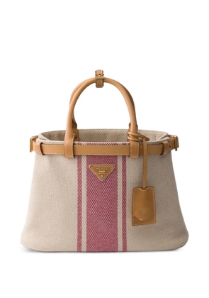 Prada Buckle medium canvas and leather handbag - Neutrals