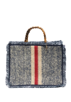 la milanesa large Ortensia bamboo-handle fringe-trim tote bag - Blue