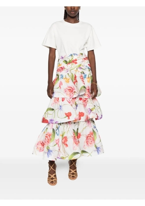 LAVI COUTURE floral-print tiered skirt - White