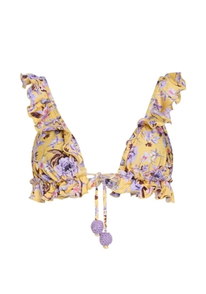 PatBO floral-print ruffled bikini top - Yellow