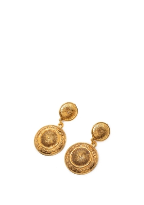 CHANEL Pre-Owned 1970-1980 CC Gold Plated Round Dangle Clip On Earrings costume earrings