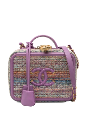 CHANEL Pre-Owned 2019 Medium Tweed CC Filigree Vanity Case satchel - Purple
