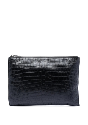 Saint Laurent Pre-Owned 2017 Crocodile Embossed Leather Zipped Tablet Holder clutch bag - Black