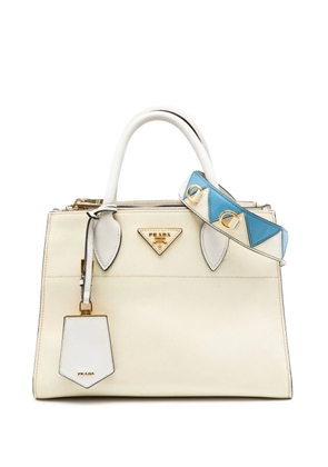 Prada Pre-Owned 2000-2026 City Calf Trimmed Saffiano Greche Paradigme Bag satchel - White