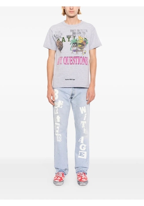 Better with Age logo-print raw-cut jeans - Blue