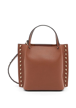 Valentino Garavani Rockstud small shopping bag in grainy calfskin - Brown