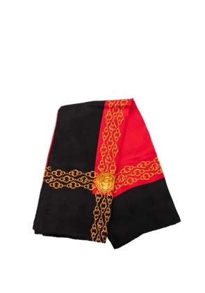 CHANEL Pre-Owned 1980-1990 CC Medallion Chain Print Silk Scarf scarves - Black