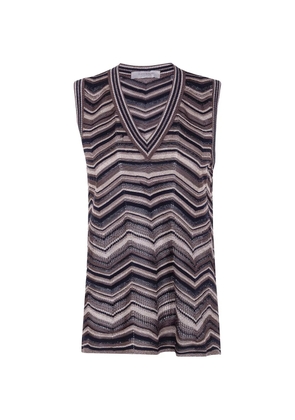 D.Exterior chevron-knit V-neck top - Brown
