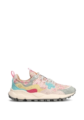 FLOWER MOUNTAIN Yamano 3 floral-print panelled suede sneakers - Pink