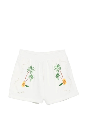 FARM Rio Coconut Trees Come To Rio palm-tree-embroidered eyelet-detail shorts - White