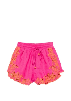 FARM Rio Fruit Beauty Richelieu embroidered scalloped-hem shorts - Pink