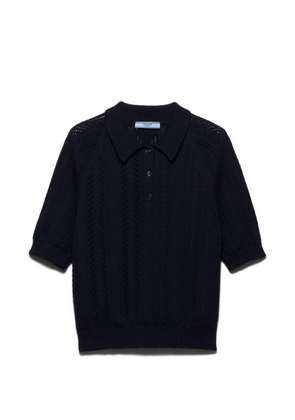 Prada short-sleeved openwork cotton polo shirt - Blue
