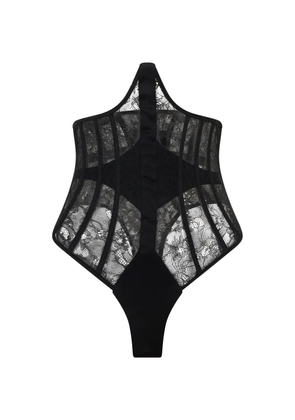 The Mannei lace-panelled boned bodysuit - Black