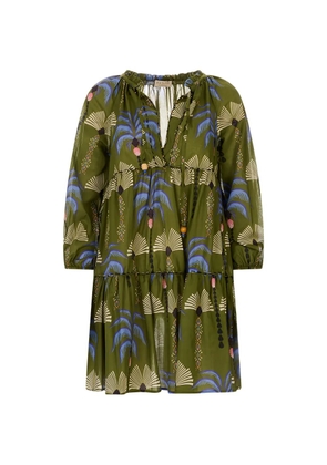 Anjuna Clara palm-print embroidered kaftan dress - Green