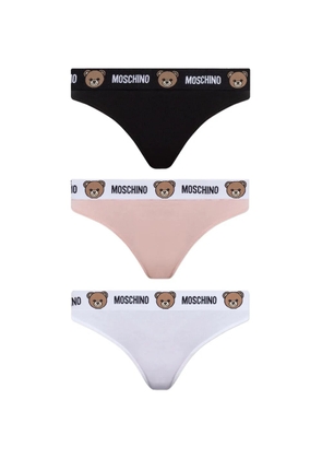 Moschino Teddy Bear logo-waistband thongs (set of three) - Black