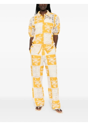 FARM Rio crochet-knit patchwork trousers - Yellow