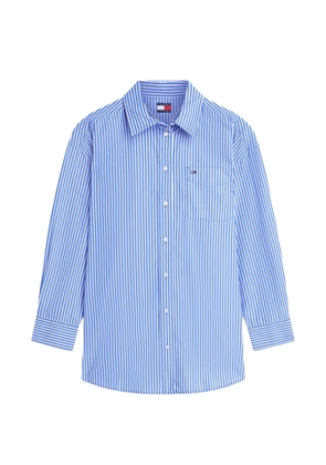 Tommy Hilfiger vertical-stripe logo-patch oversized shirt - Blue