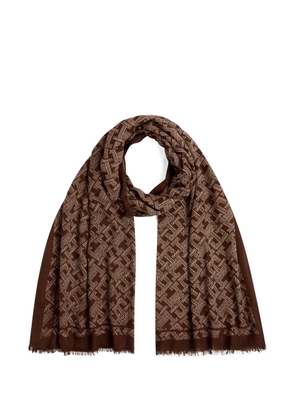 Tommy Hilfiger monogram-print frayed scarf - Brown