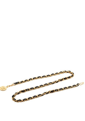 CHANEL Pre-Owned 1982 CC Gold Plated Medallion Leather Woven Chain belt