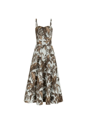 Oscar de la Renta Chiné palm leaves cotton poplin dress - Blue