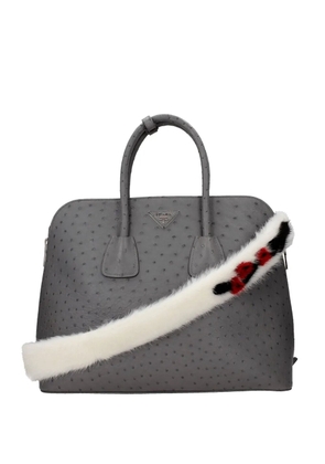 Prada floral-appliqué shearling bag strap - White