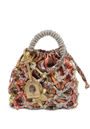 Kurt Geiger London crystal-embellished net-effect bucket bag - Brown