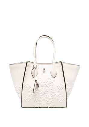 Ermanno Scervino lace-embroidered leather tote bag - White