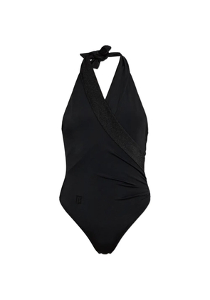 Balmain glitter-trim wrap-style swimsuit - Black