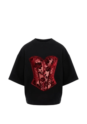 HAMZA lace-print corset-style T-shirt - Black