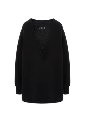 HAMZA sheer lace-insert fleece dress - Black