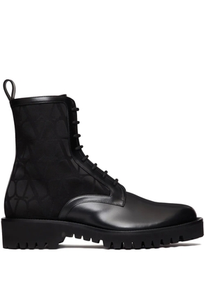 Valentino Garavani Toile Iconographe leather combat boots - Black