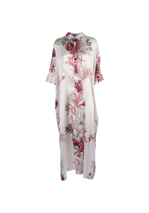 Shirtaporter coral-print caftan dress - White