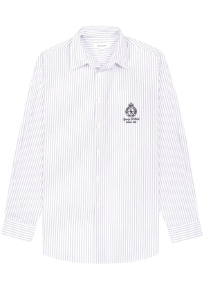 Sporty & Rich Crown-embroidered oversize striped cotton shirt - White