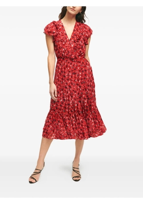 Brooks Brothers flounced poppy-print midi dress - Red
