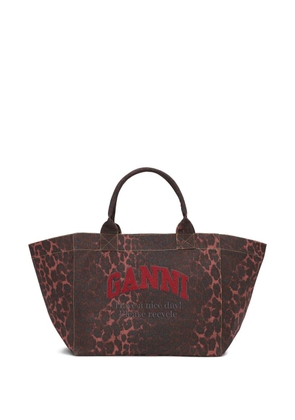 GANNI leopard-print canvas tote bag - Brown
