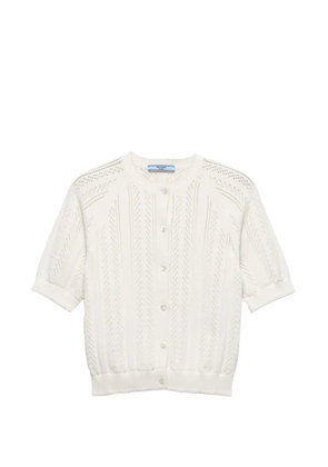 Prada short-sleeved openwork cotton cardigan - White