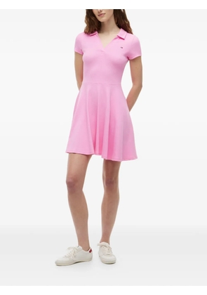 Tommy Hilfiger mini ribbed-knit flared polo dress - Pink