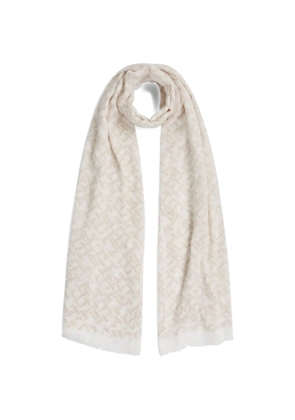 Tommy Hilfiger monogram-print frayed-edge scarf - Neutrals