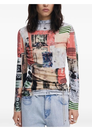 Desigual patchwork-print mock-neck top - Pink