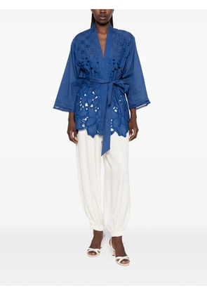 Ermanno Scervino broderie-anglaise belted coat - Blue