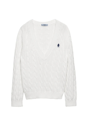 Prada cable-knit V-neck cotton sweater - White